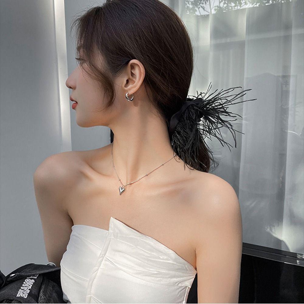 Band Ostrich Feather Female Hair Ties Satin Hair Ring Korean Style Scrunchies Feather Hair Rope
