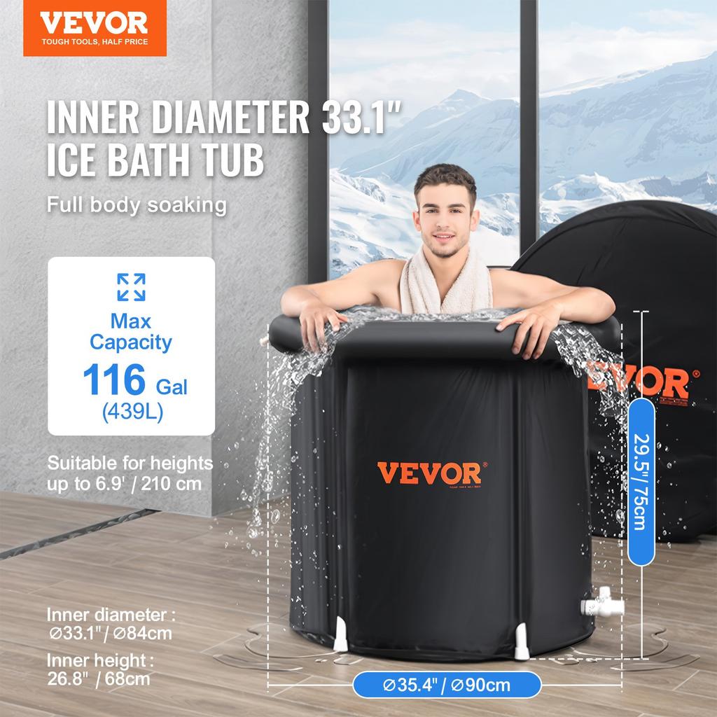 VEVOR Ice Bath Tub, 90 Cm Long Cold Water Therapy Plunge Tub for Athletes, Portable Outdoor Ice Barrel Plunge Pool for Recovery