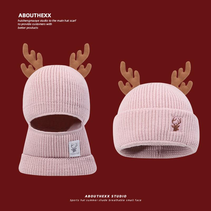 Cute Hats for Autumn and Winter Women's Fleece and Thickened Christmas Gifts  Antler Woolen Hats  Knitted Warm Balacrafas