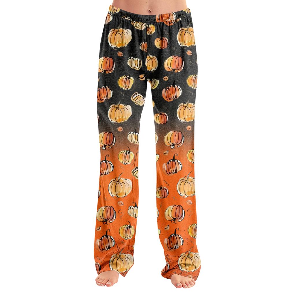 Women's Halloween Print Loose Fit Pajama Pants for Casual and Sleepwear - No Drawstring