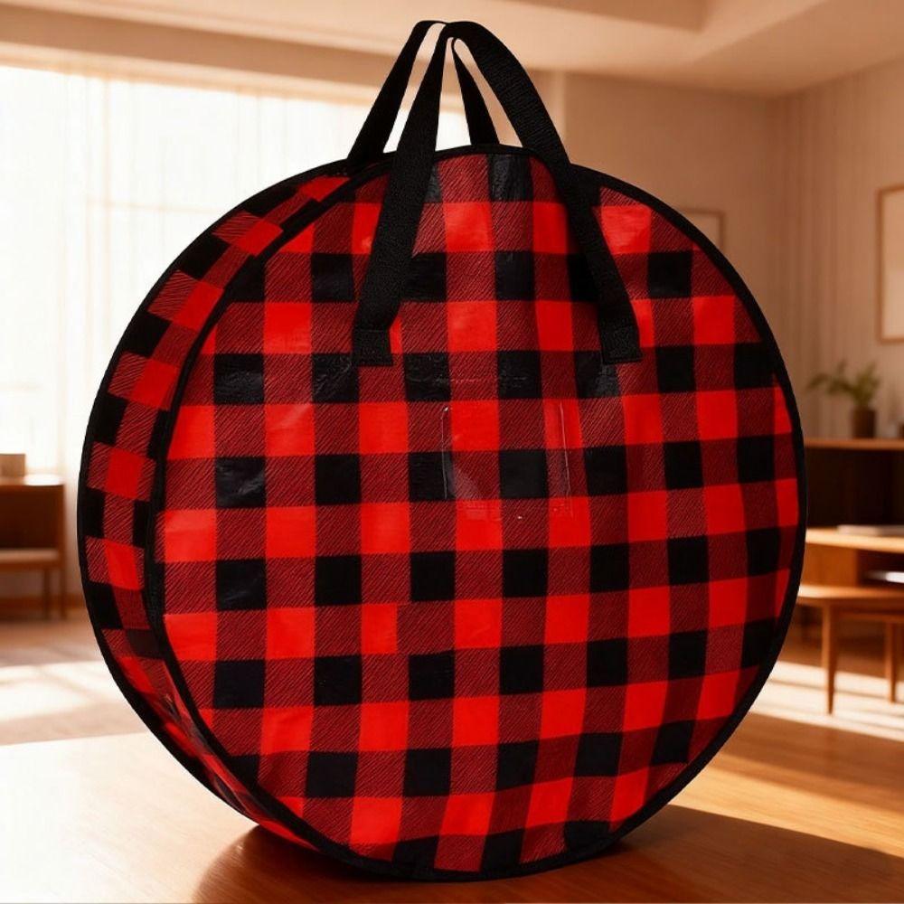 Stackable Plaid Christmas Wreath Storage Bag Waterproof with Zipper and Handles Christmas Garland Packing Bags Large Capacity