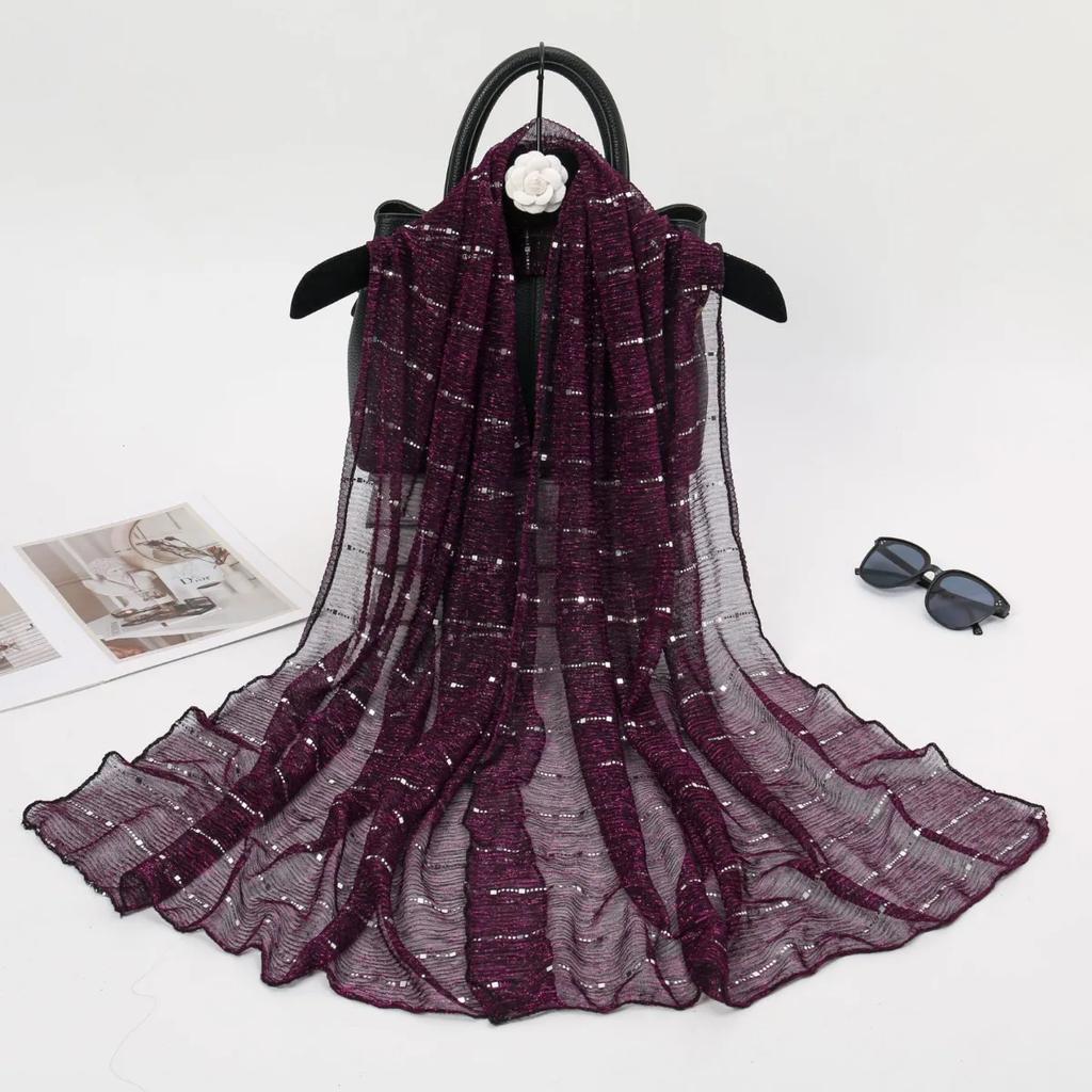 1 Stück Frühling und Herbst Damen Hoch elastische Paillettenketten Schal, Dochtsilk Langes Tuch, Indisches Tuch, Schiebesilktuch