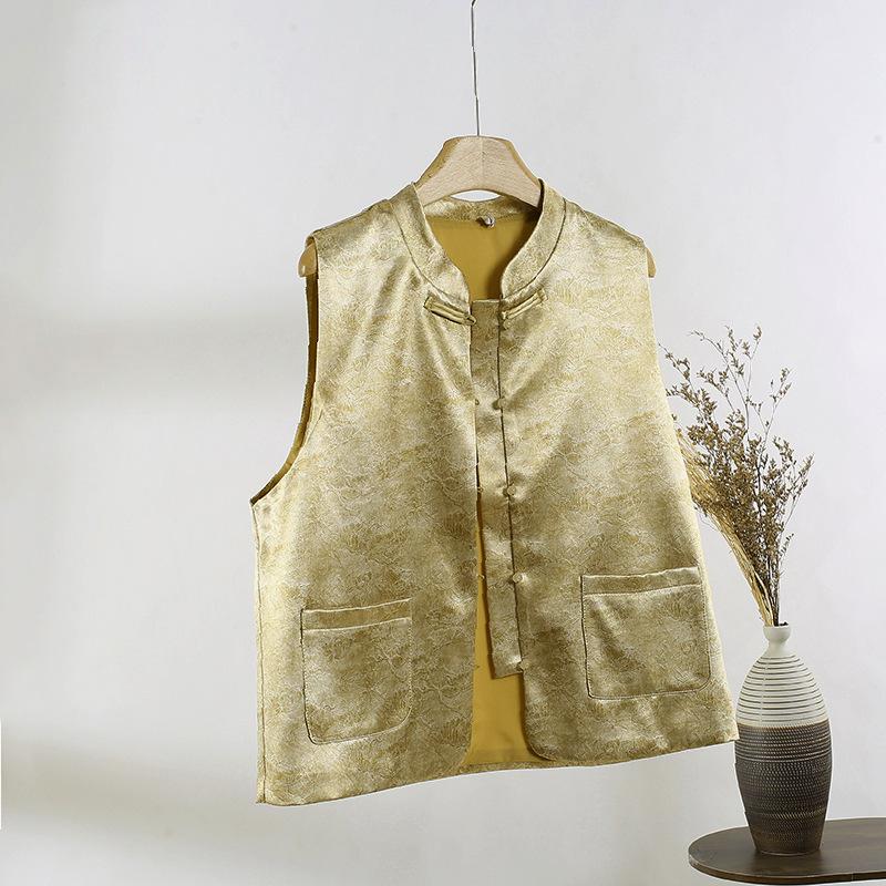 

Кнопочный жилет с жаккардовыми пуговицами высокого класса женский 2025 весенний темперамент тонкий жилет XXXL [Recommended 138-75kg]