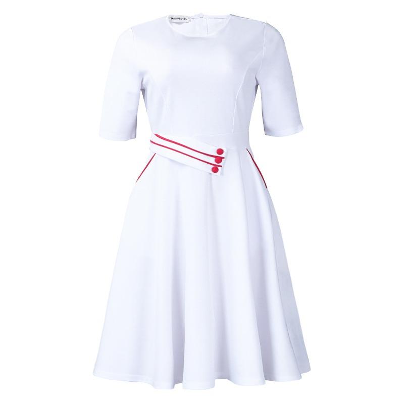 Women's New Fashion Short-sleeved Solid Color High-waisted Swinging African Dress