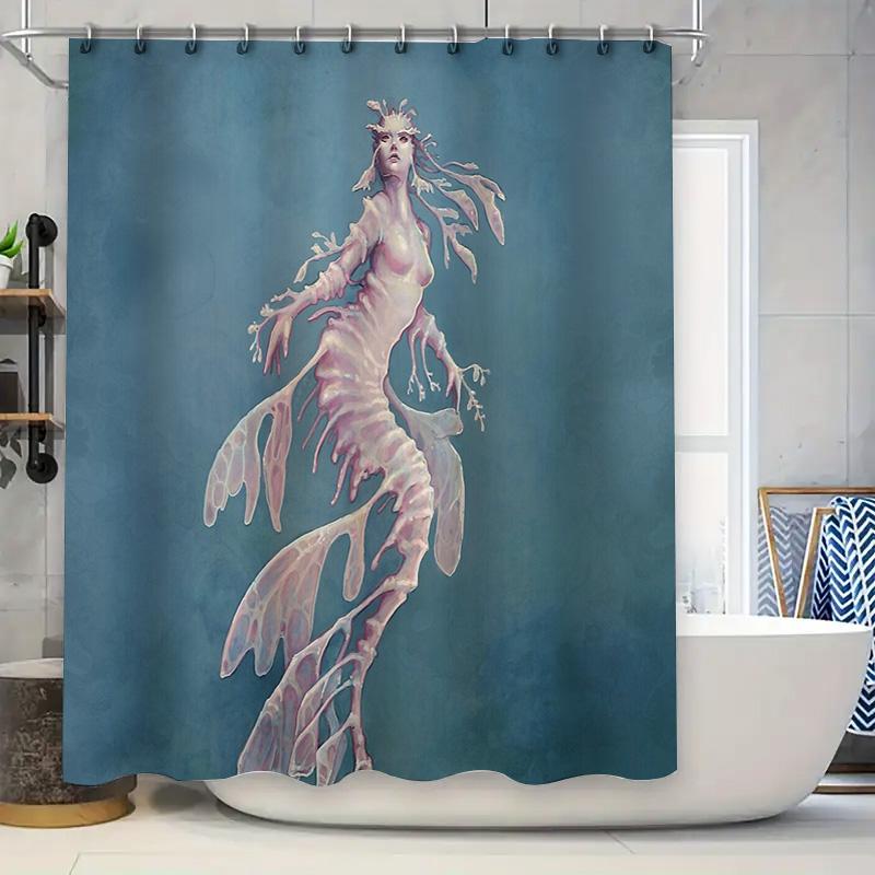 

Ocean Wave Shower Curtain Set Coastal Bathroom Decor Sea Life Teal Blue Beach Theme Waterproof Fabric Backdrop W60H190(CM)-1 Pcs