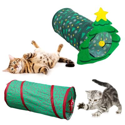 Collapsible Cat Tunnel Toy with Canes Playtube Crinkle Christmas Tree Tunnel for Indoor Kitten Rabbit 20inch