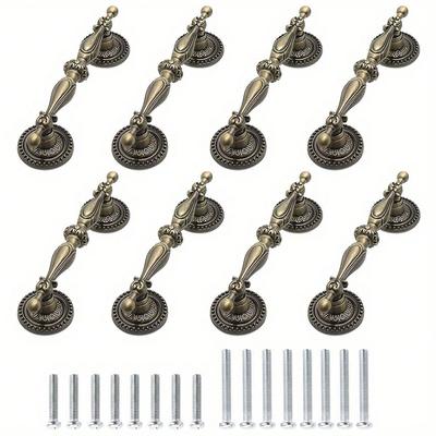 (8 Pack)  Cabinet Pulls, Antique Vintage European Style Dresser  Kitchen Furniture Bedroom Pulls With Screws