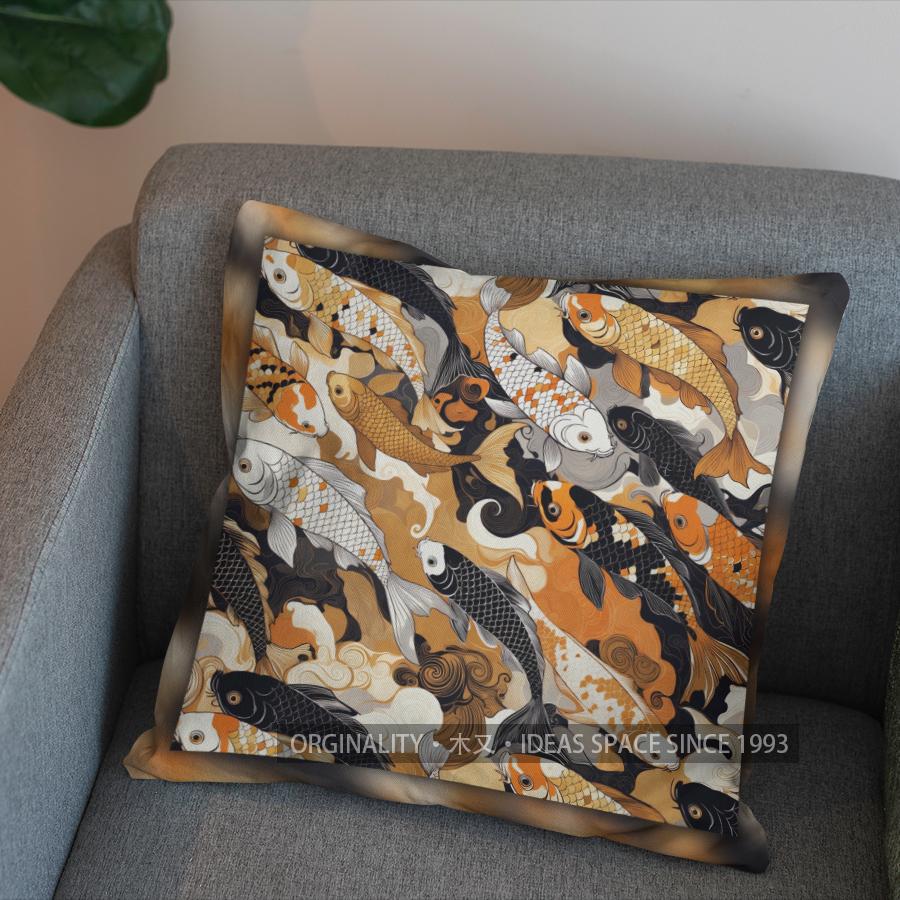 2D Koi Fish Pattern Decorative Throw Pillow Cover Pattern Cushion Cover Suitable For Sofa Bedroom Car Pillow Cover