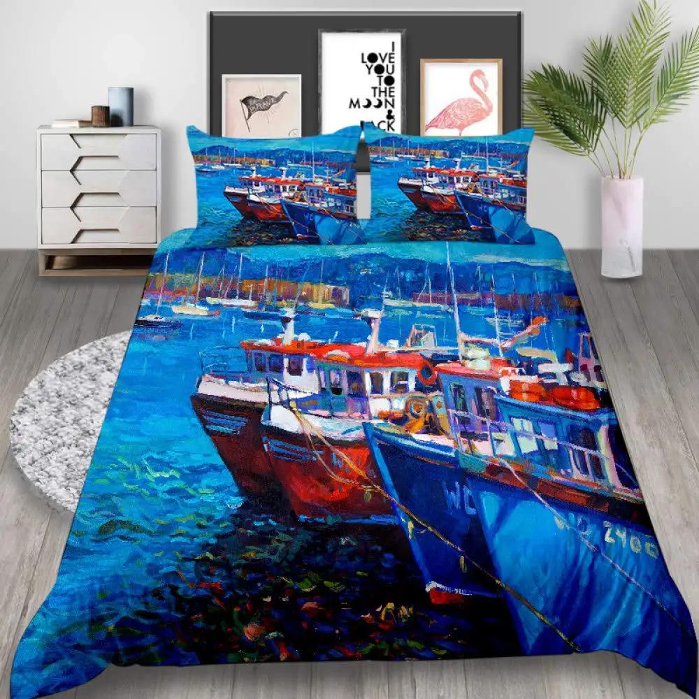 Pirate Sailboat Soft Duvet Cover Nautical Ocean Theme Young Boys Ten Beding Col Style Adult People Beding Set Wave Patern Printed Rom Decor