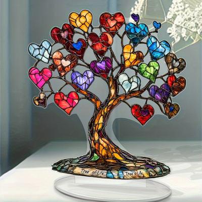 Yousheng Herzbaum-Tischdekoration, 2D-Acryl, mehrfarbig, mit Sockel, ideal als Geschenk zum Valentinstag