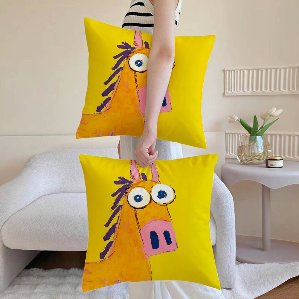 Animals Pillow Case Anti-dustmite Pillowcase Invisible Zipper Silky Sofa Cushion Cover