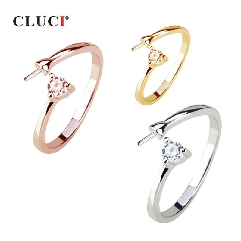 

CLUCI 925 Silver Simple Zircon Open Ring for Women Jewelry Silver 925 Sterling Pearl Ring Mounting Adjustable Rings SR2001SB resizable серебряный