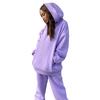2 Pcs/Set Women Autumn Tracksuit Solid Color Loose Elastic Waist Thick Hooded Keep Warm Pocket Elastic Cuff Deep Crotch Winter