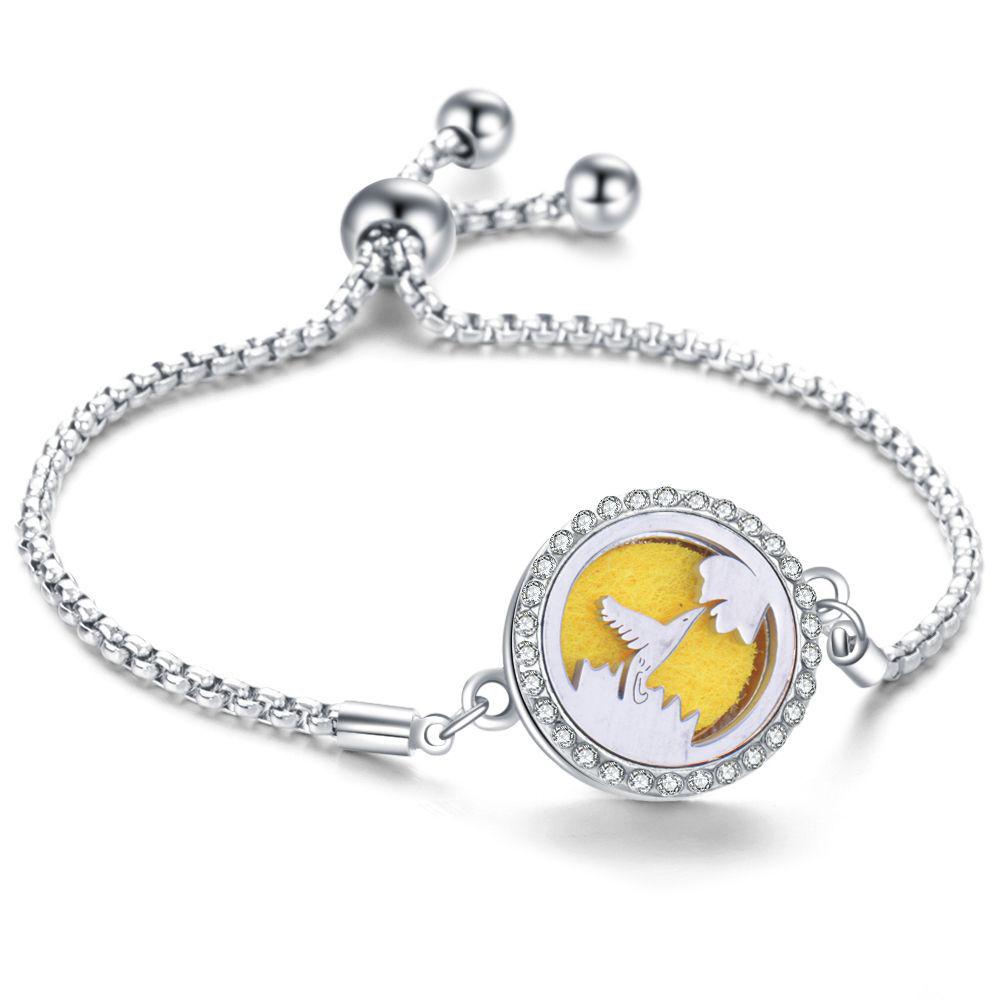 Crystal Rhinestone Aromatherapy Tree of Life Bracelet - Adjustable Titanium Steel with Essential Oil Compartment.