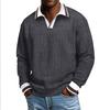 Men's Long,sleeved Color,blocked Pullover, Men's Lapel Corduroy Long,sleeved Top