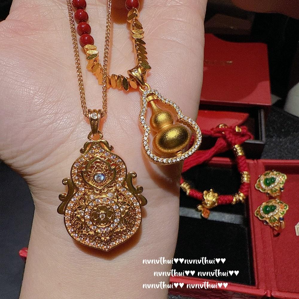 Ancient Gold, Filigree Gourd Fulu Pendant Necklace, New Chinese Style, Lion Dancing Gold Tuo Tuo Red Rope Bracelet, Abacus