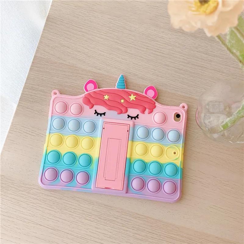 

Cute Unicorn Cover For iPad 5 6 7 8 9 Pro 11 Air 1011th A16 Reduce Stress Silicone Stand Case for Samsung tablet P610 A7 T220/225/515/510 iPad Mini 1 2 3