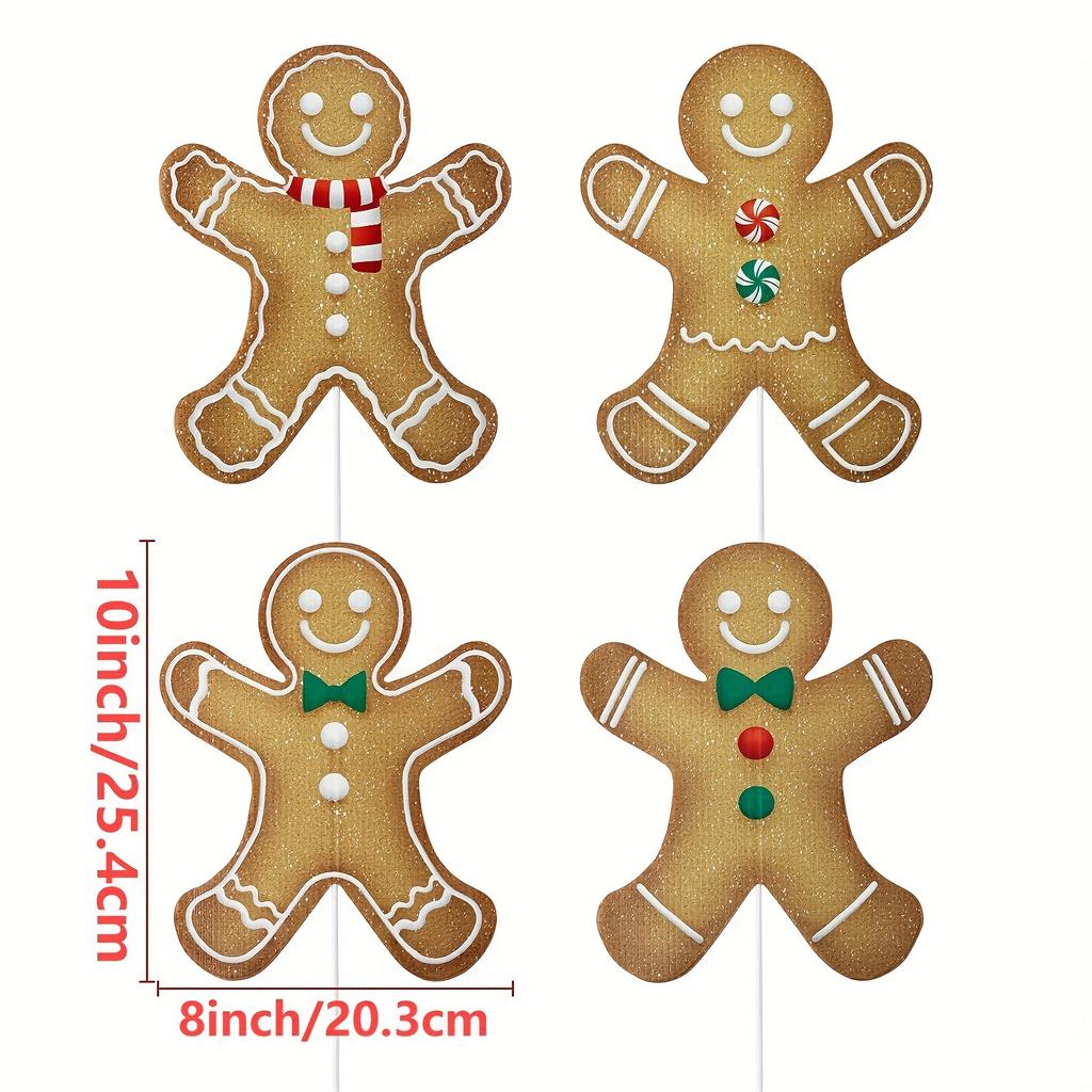 8pcs Large Gingerbread Man Christmas Tree Ornaments, Rustic Plastic Gingerbread Decorations, for Holiday Home, Office Vase Decor