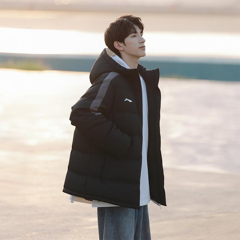 Li Ning Puffer Jackets Unisex Black Hooded Thickened YJMV043-1