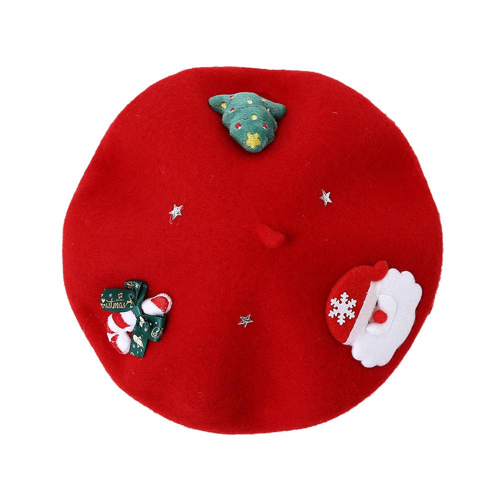 

Christmas Wool Beret Hat Green Red French Beret Cap Winter Warm Beanie Cap Christmas Tree Headwear for Women Girls Party Costume красный