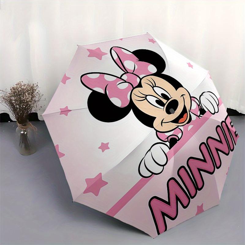 Disney Minnie Mouse,Pink Background,Stars Manual Opening and Closing Umbrella, 8-Rib Reinforced Folding Design, Lightweight