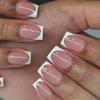24Pcs Short Square Ballet French False Nails With Glue Simple Glitter Edge Artificial Press On Nail Tips
