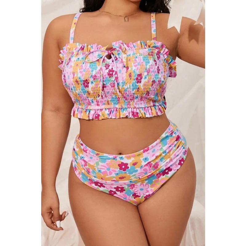 2025 Print 2 Piece Plus Size Bikini Women Verge Strapped Large Swimsuit High Waist Lady Swimwear Beach Chubby Curvy Bathing Suit