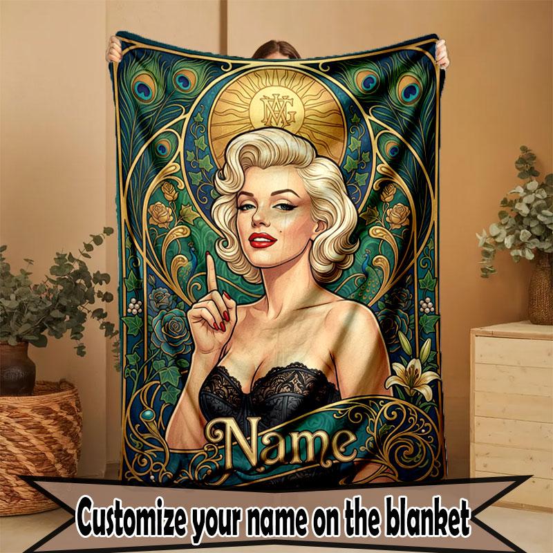 Custom Name Personalized Marilyn Monroe Print Blanket, Home Decor, Bedroom, Sofa, Camping, Couch, Gifts for Birthday Christmas