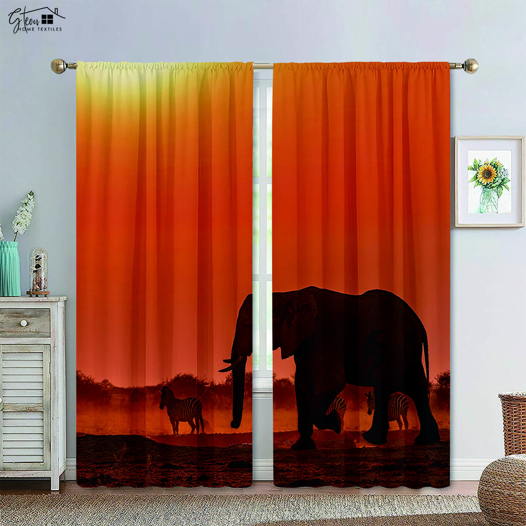 Cartoon Animal Curtains Pet Cat Dog Lion Leopard Elephant Giant Panda Fox Monkey Rabbit Penguin Whale Children's Printed Curtain