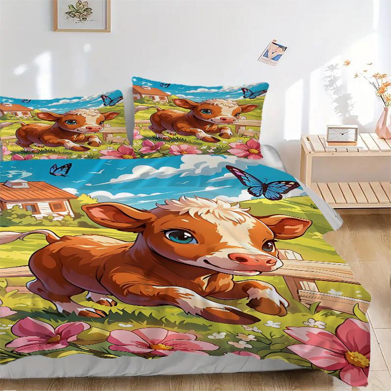 

3 шт. Комплект постельного белья с принтом коровьей шкуры - 1 пододеяльник + 2 наволочки(Ядро не включено), Машинная стирка, Полиэстер, Комфорт в любое время года, Декор спальни 135x200cm