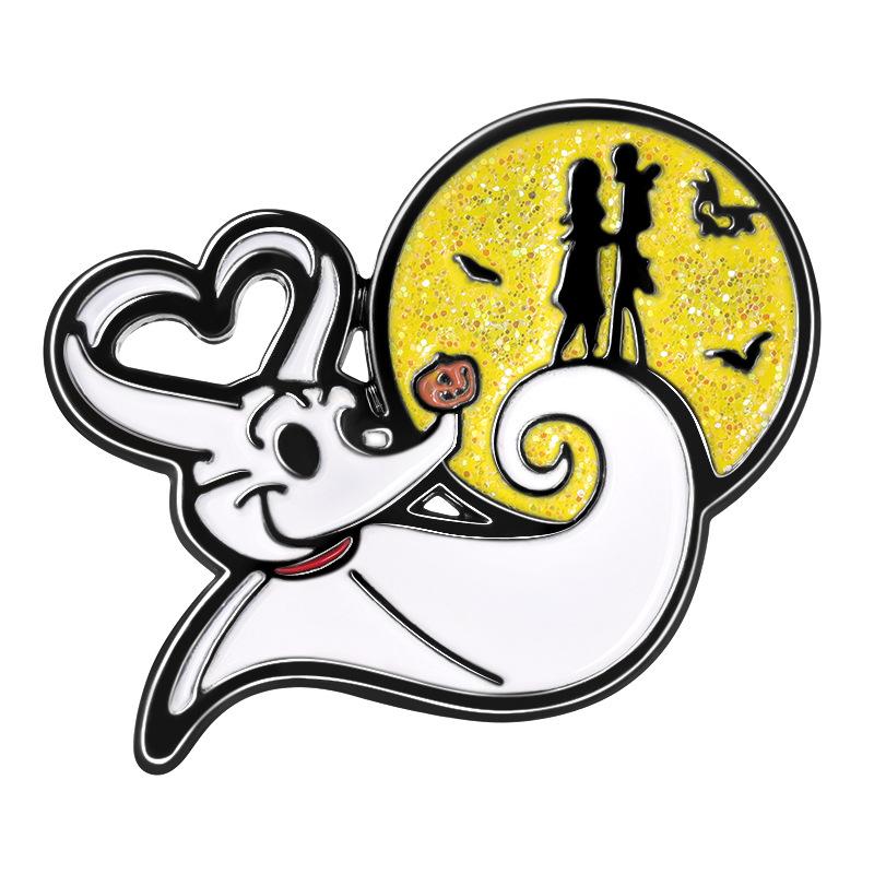 Metal Brooch Charming With Ghost And Pumpkin Love Story Ideal For Halloween Outfits
