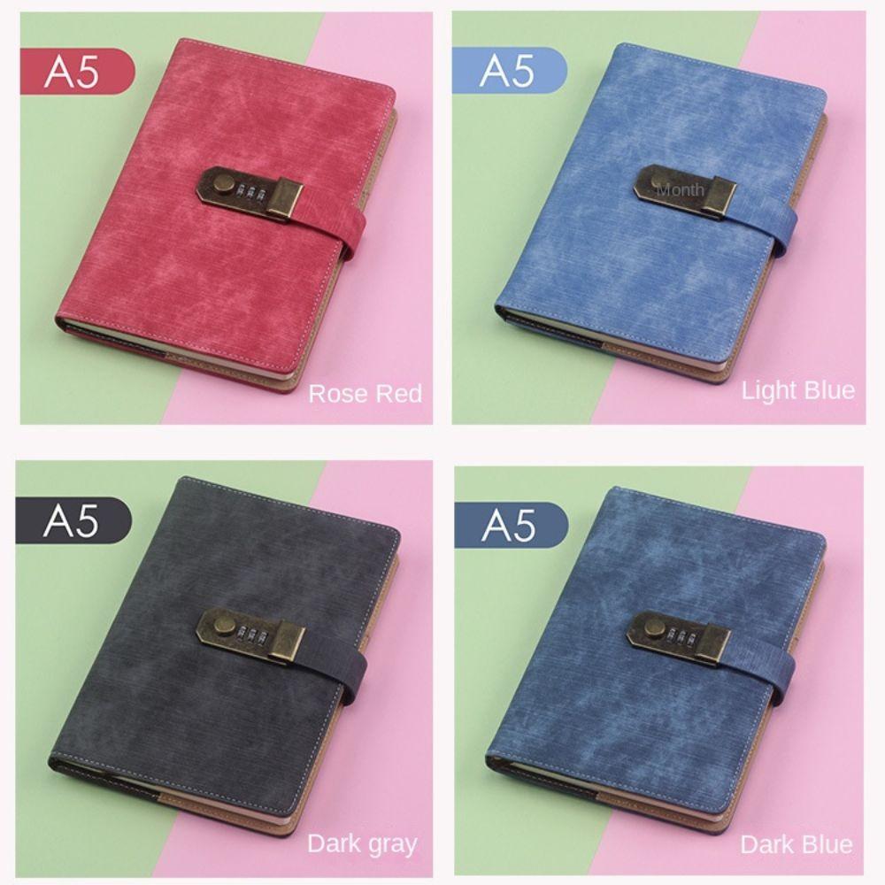 PU Leather Cover Password Lock Notebook Simple Atmosphere A5 Notebook Diary Book with Lock Office