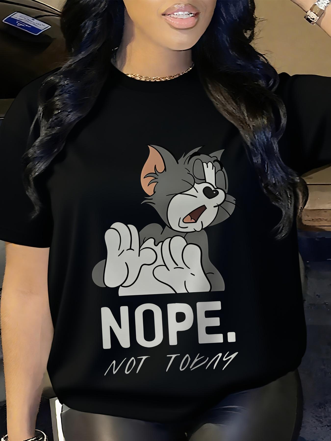 

European size - Tom And Jerry Women S Graphic T-Shirt - Casual Crew Neck, Short Sleeves 4XL чорний