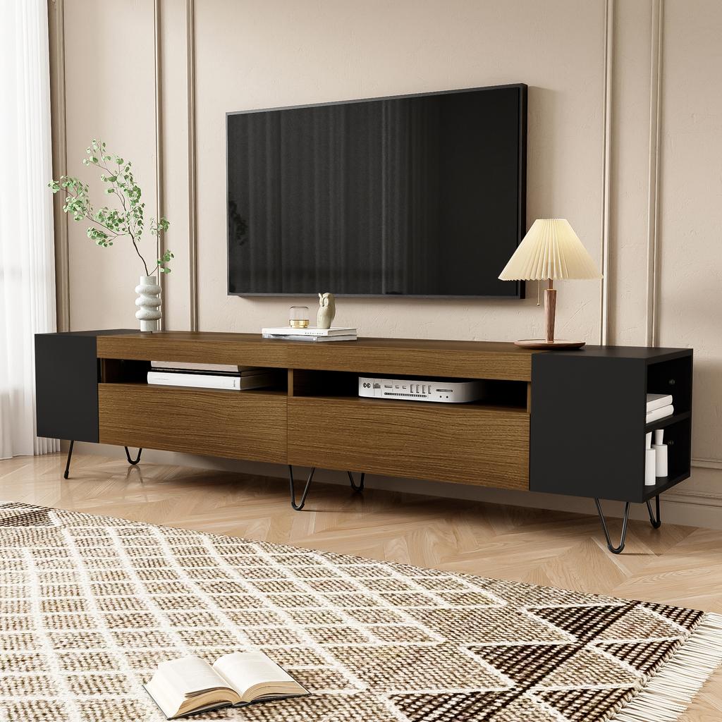 Modern TV Cabinet, Black and Wood Look – Length 180 cm