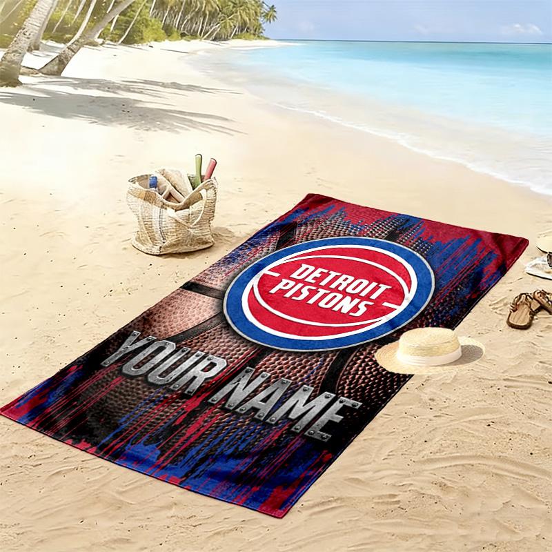Name Custom Detroit Pistons Print Beach Towel, Large Soft Quick Dry Towel for Beach Camping Swimming