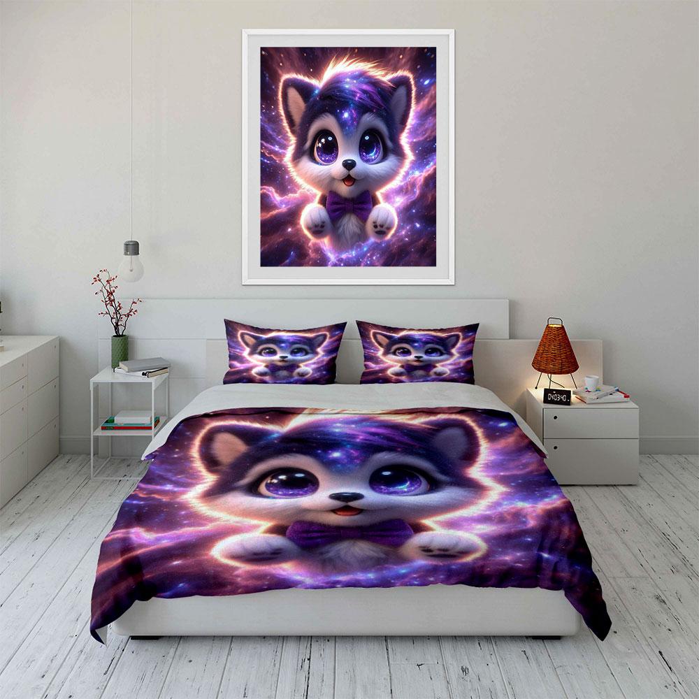 Cartoon Cute Creature In Mystical Nebula Duvet Cover Set With 3D Printing Design Soft Polyester Bedding Set All-Season Comfort