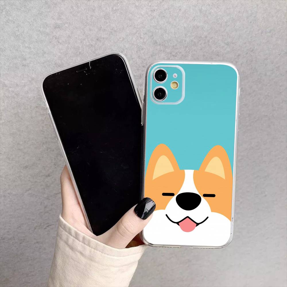 Cute Corgi Dog Phone Case For iPhone17,16,15,14,13,12,11 Plus,Pro Max Soft Transparent Cover