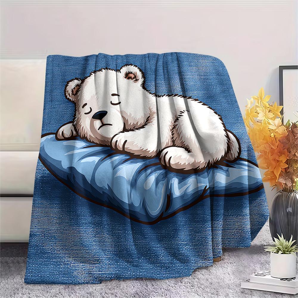 Polar Bear Print Flannel Blanket, High quality Comfortable for All Seasons, Home Decor, Warmth and Comfort, Perfect for Christmas Gifts