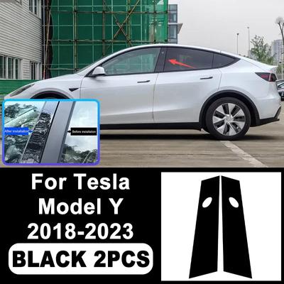 Para Tesla Model Y 2018- Pegatinas para Pilares B C Negro Piano, Fácil PC Alto Adorno de Ventana Exterior Antiarañazos Piezas de Estilo Exterior