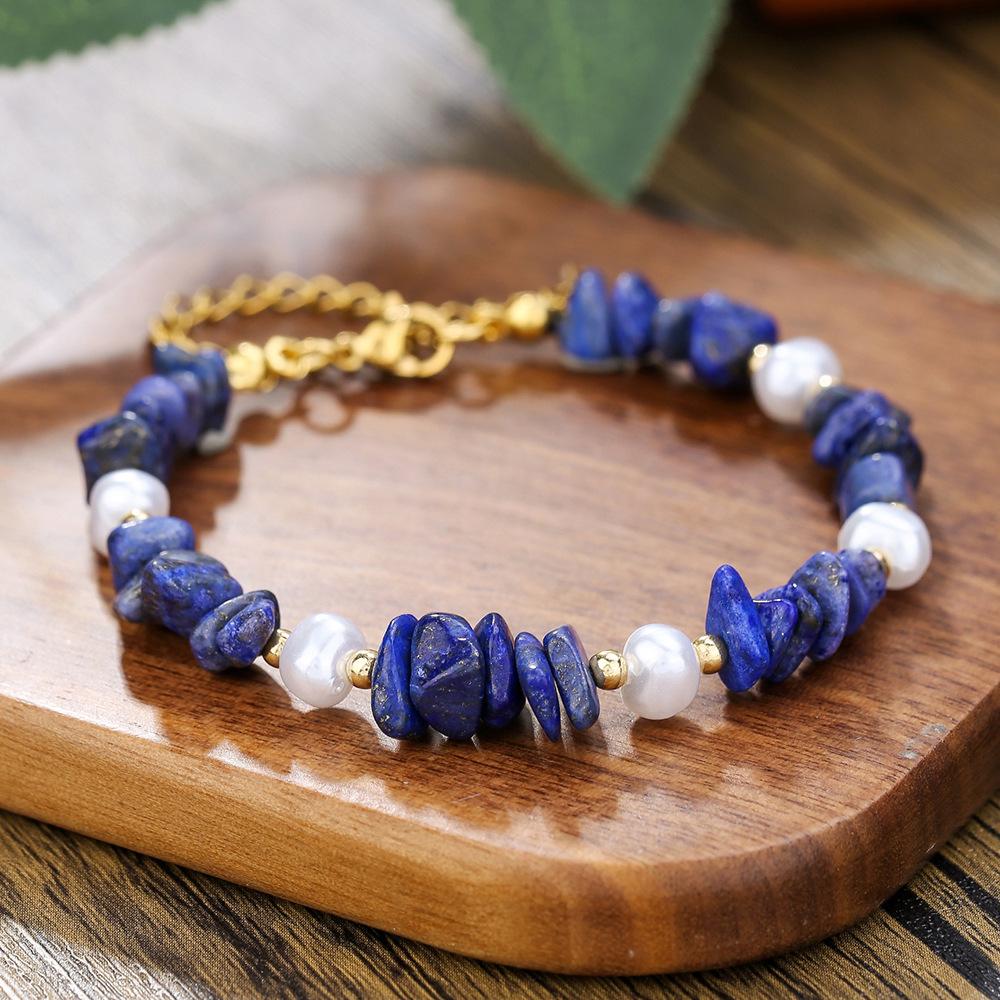 Natural Irregular Crushed Stone Beaded Bracelet Women Vintage Handmade Pearl Chain Jewelry Strings Girls Friendship Braslet