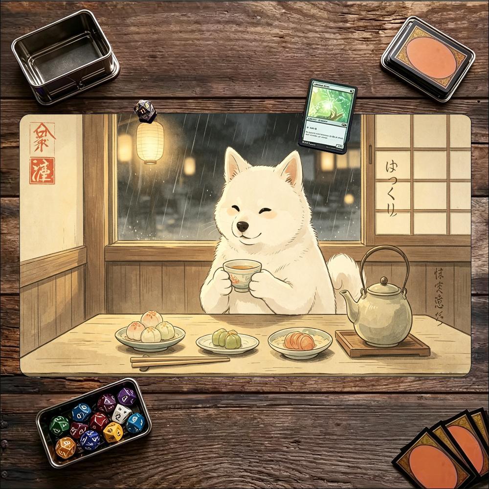 Cute UkiyoE Black Cat Japanese Food Art Pattern NonSlip Rubber Game Mat For Card Game Sessions And Daily Desktop Activities