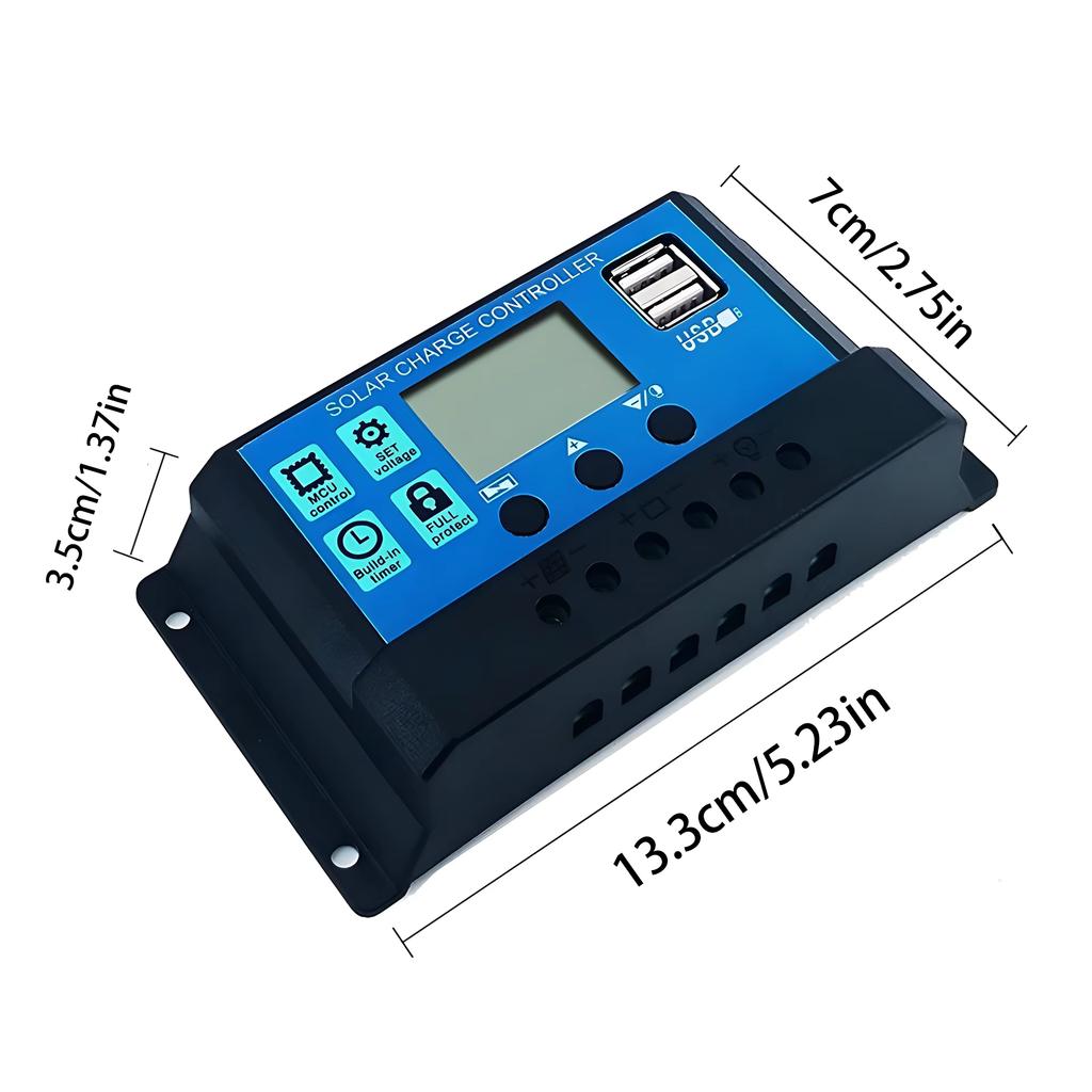 Solar Charge and Discharge Controller LCD Display Dual USB Automatic Solar Panel Charger Regulator 5V-24V Voltage Regulator