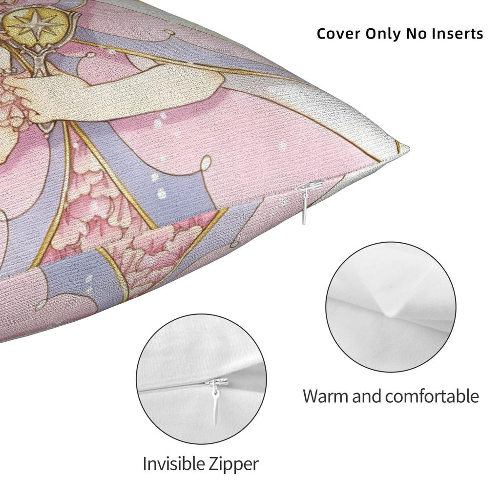 Cardcaptor Sakura Square Pillow Covers Polyester Room Kawaii Anime Girl Cushion Case Funny Decor Pillowcase 40*40