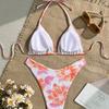 1011 New Pink Flower Bikini, Neck Triangle Cup Swimming Hot Spring Beach Vacation Sexy Women's Swimsuit Cover
