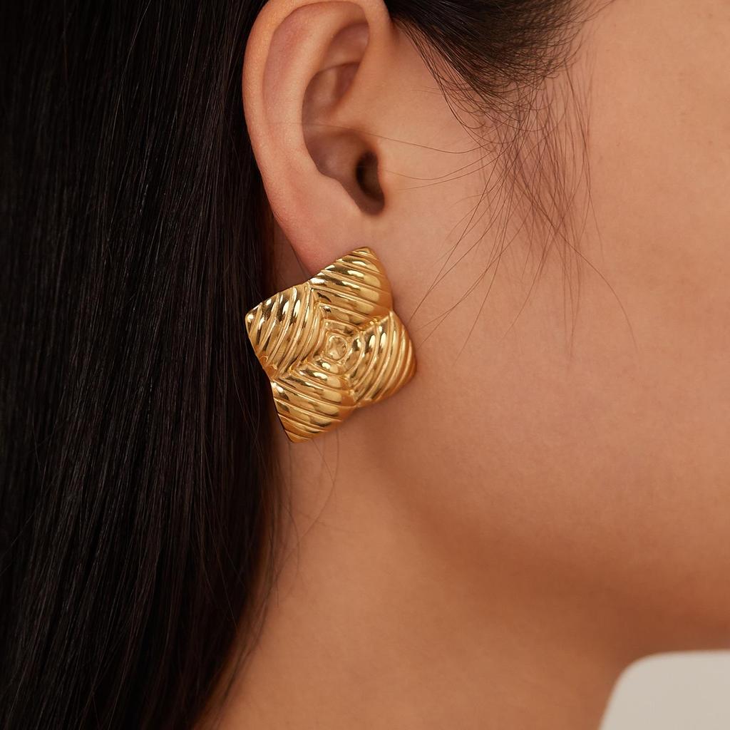 European & American Titanium Steel Square Earrings: Stylish Women's Gold-Plated Jewelry