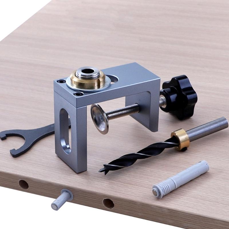 2 In 1 Dowel Jig Woodworking Hole Drill Punch Positioner Guide Locator Cabinet Screws Punch Locator Kit 8/10/12mm Sleeve