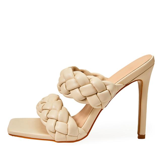 

Летние женские шлепанцы из тканого материала в подиумном стиле, модные сандалии-гладиаторы на тонком высоком каблуке, уличные шлепанцы, женские туфли без каблуков 35 абрикосовый