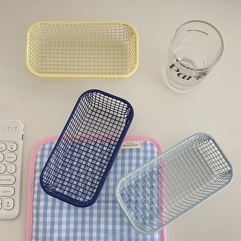 Metal Storage Basket Desktop Sundries Organizer Make Up Sorting Holder Stationerry Pocards Case Office Home Supplies