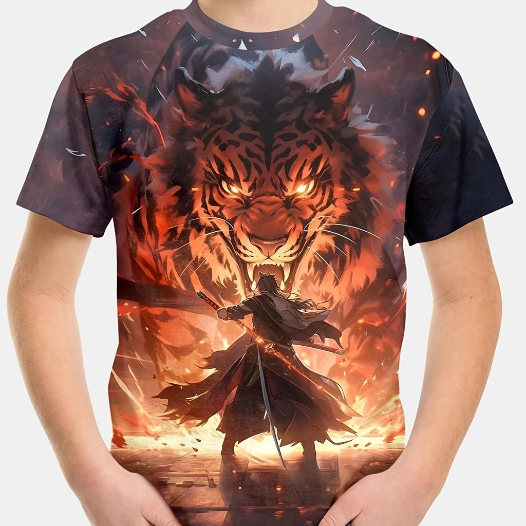 Children's Clothing Boys Tshirt Short Sleeve Stylish 3D Tiger Print Kids Summer Clothes Cartoon Casual Round Neck Girl Clothes