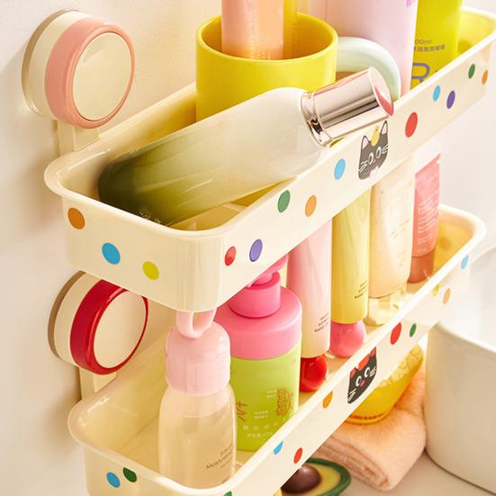 Storage Rack Vacuum Suction Cup Storage Rack Wall Mounted Space Saving Organizer with Hollow Drainage Design Mildew Resistant Bathroom Shelf